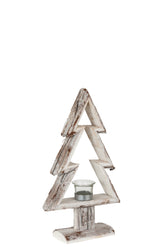 T- Bulb Christmas Tree Wood Brown/White Small