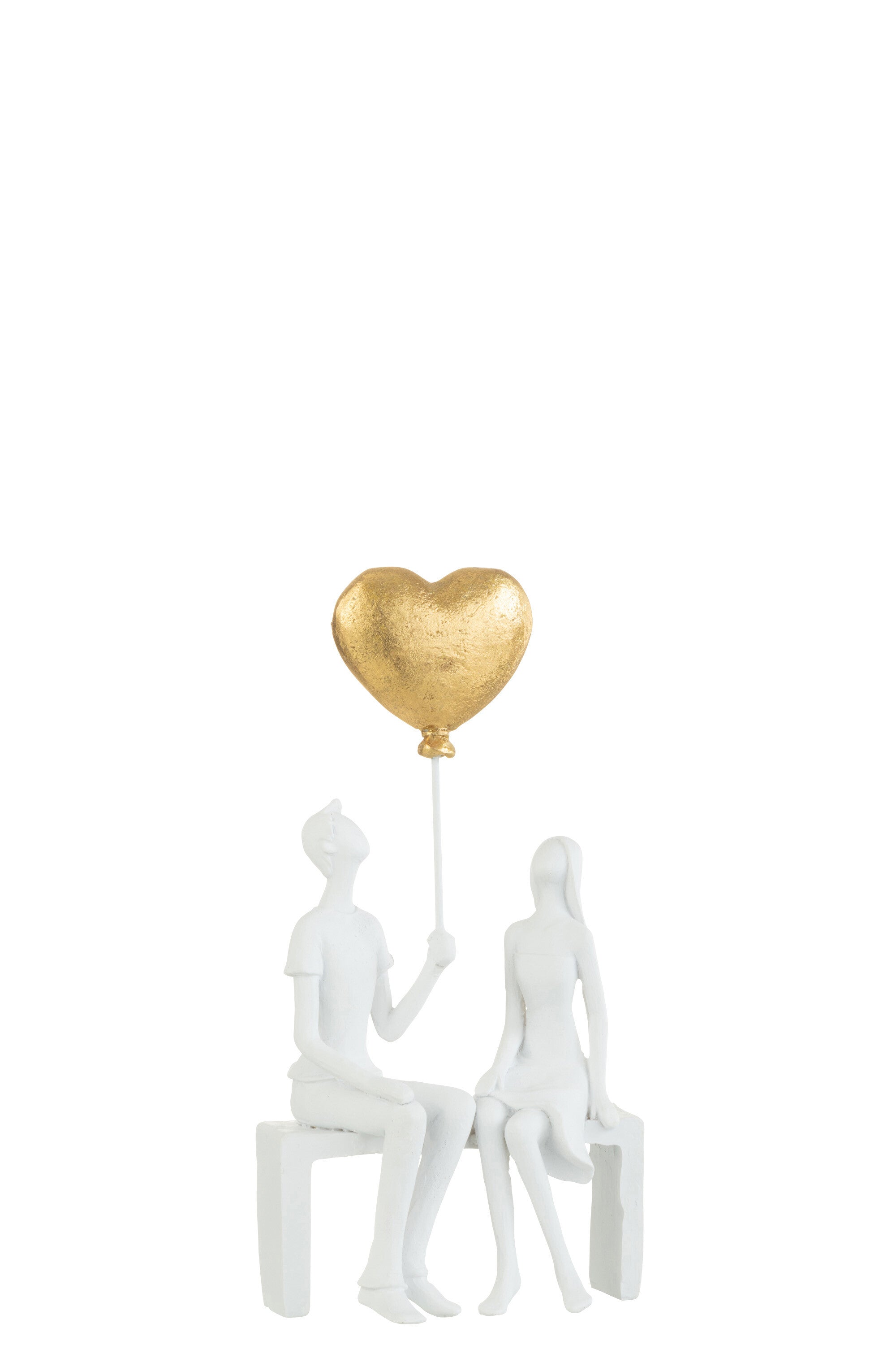 Couple Sitting Heart Ball Res White/Gd - (35552)