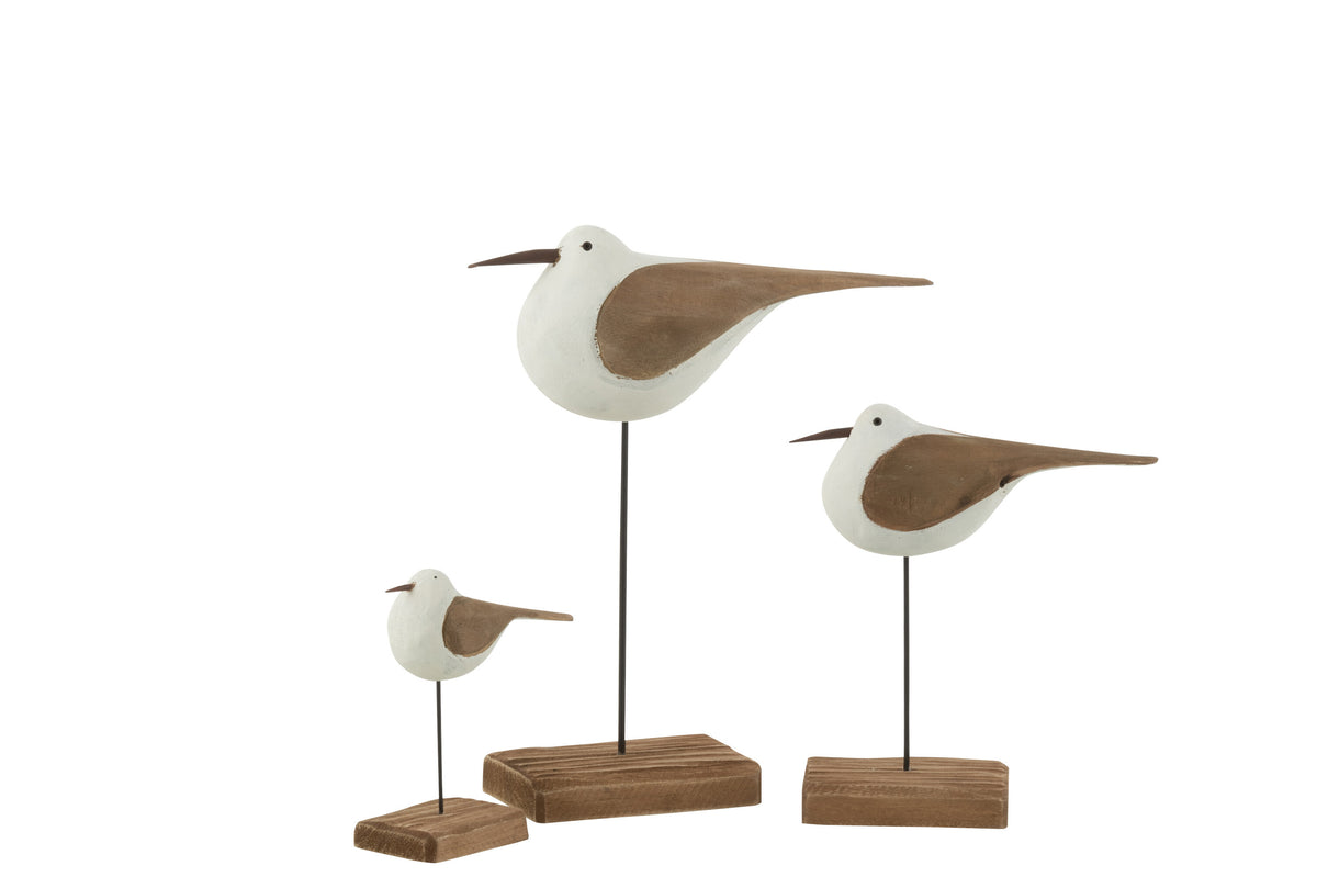 3 oiseaux à pied en bois naturel/blanc - (40349)