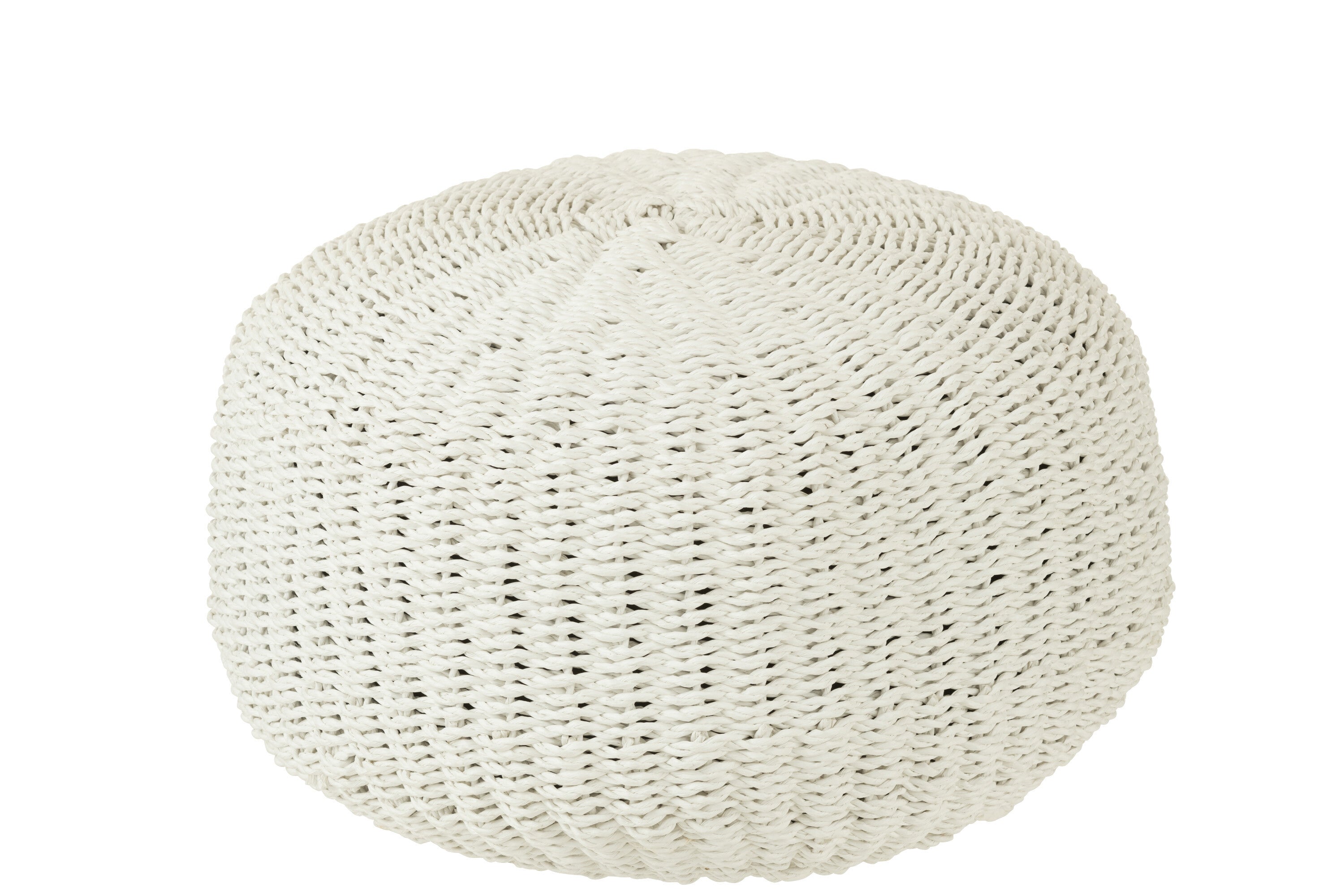 Pouf Rond Geweven Plastiek Wit (50X50X45Cm) - (41521)