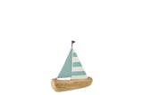 Zeilboot Paulowniahout Naturel/Lichtblauw Small - (64680)