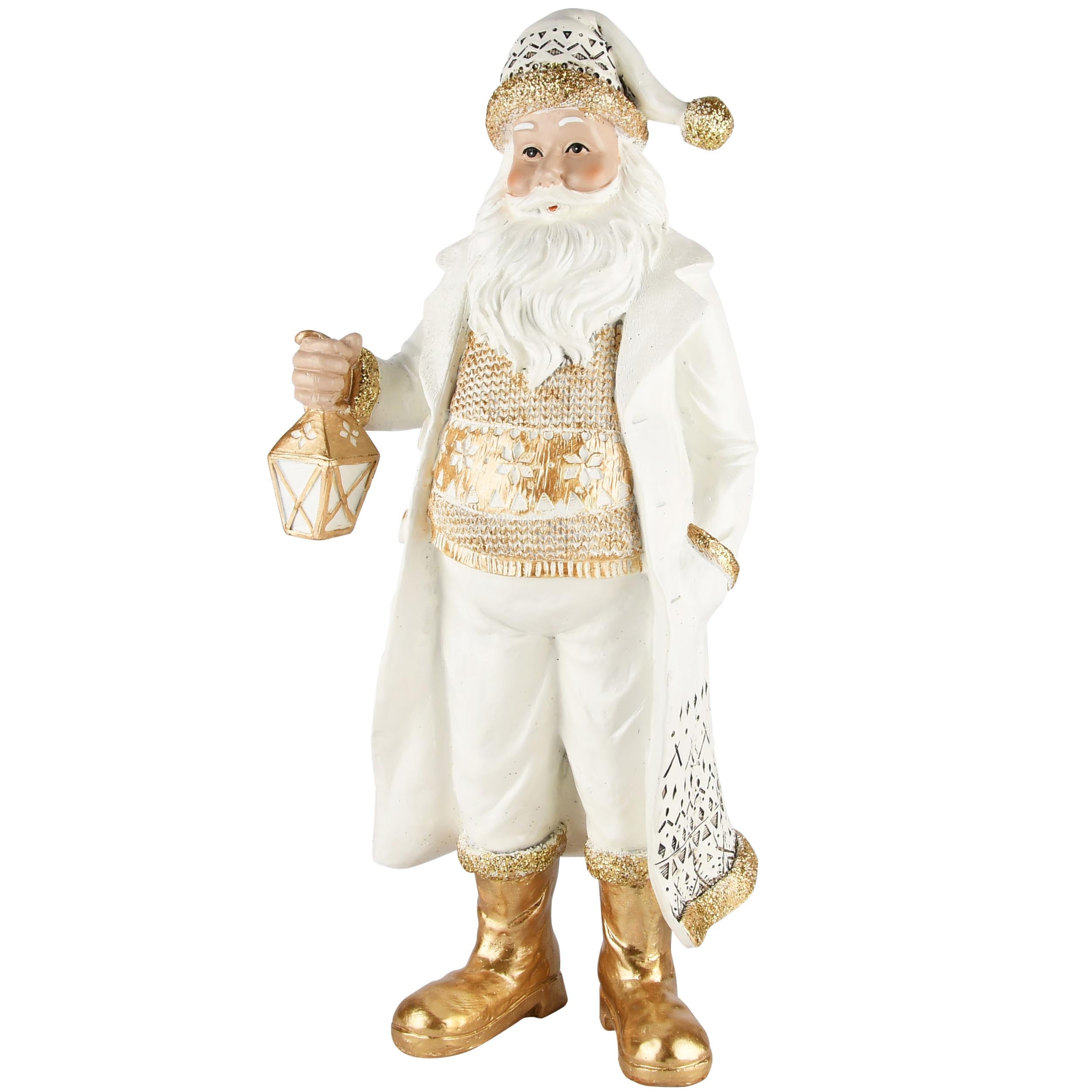 Kerstman Staand Lantaarn Wit/Goud- (Dt-235134)