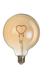Lampe à Led dans une boite en verre coeur jaune/or E27