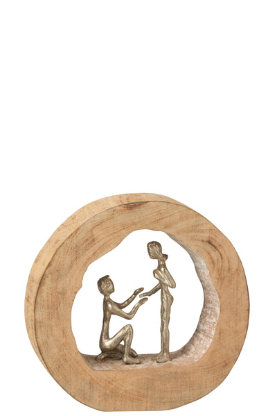 Figure Couple Proposition de mariage Mango-wood/Aluminium Naturel/Blanc