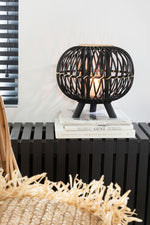 Lanterne Globe Sur Pied Bambou Noir/Naturel Petit