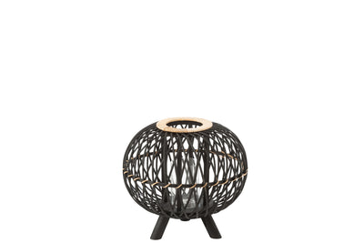 Laterne Globe On Foot Bamboo Schwarz/Natural Klein