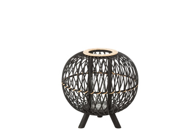 Lanterne Globe sur pied Bambou Noir/Naturel Moyen