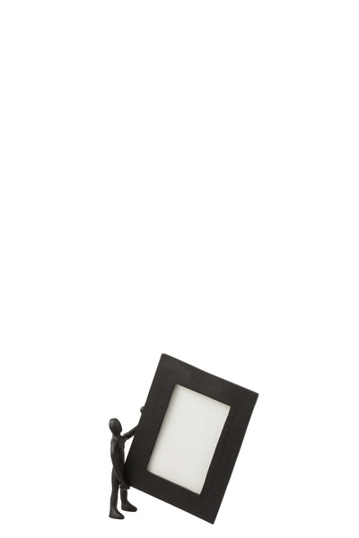 Figure With Photo Frame Aluminium/Marble Black/White Small