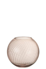 Vase Round Ribbed Glass Pink Small
