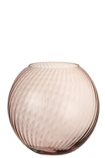Vase Round Ribbed Glass Pink Large