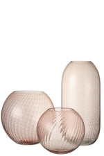 Vase Round Ribbed Glass Pink Small