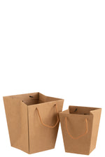 Flower Pot Bag With Ribbon Waterproof Paper Brown Large - (1442)