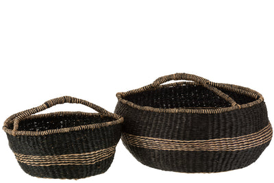 S/2 Baskets Round Seagrass Black - (1602)