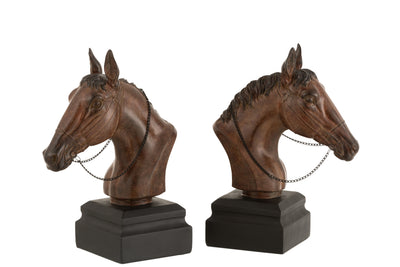 Set 2 Bookends Horse Poly Brown