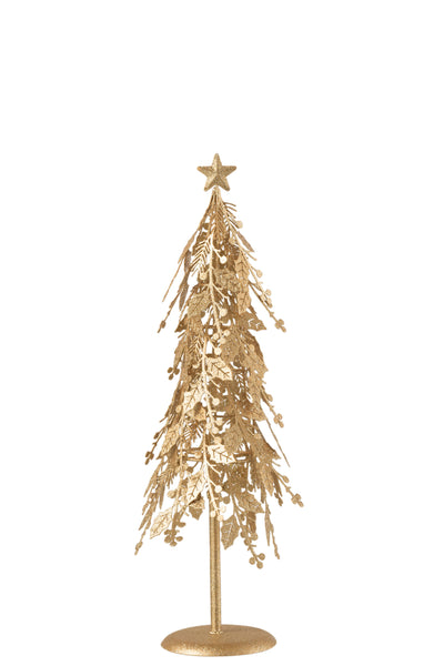 Kerstboom Op Voet Blaadjes Metaal Goud Small