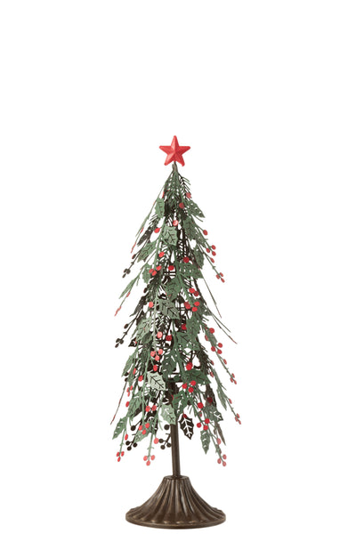 Kerstboom Op Voet Blaadjes Metaal Gr/Ro S