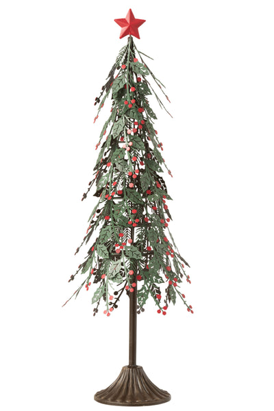 Kerstboom Op Voet Blaadjes Metaal Gr/Ro L
