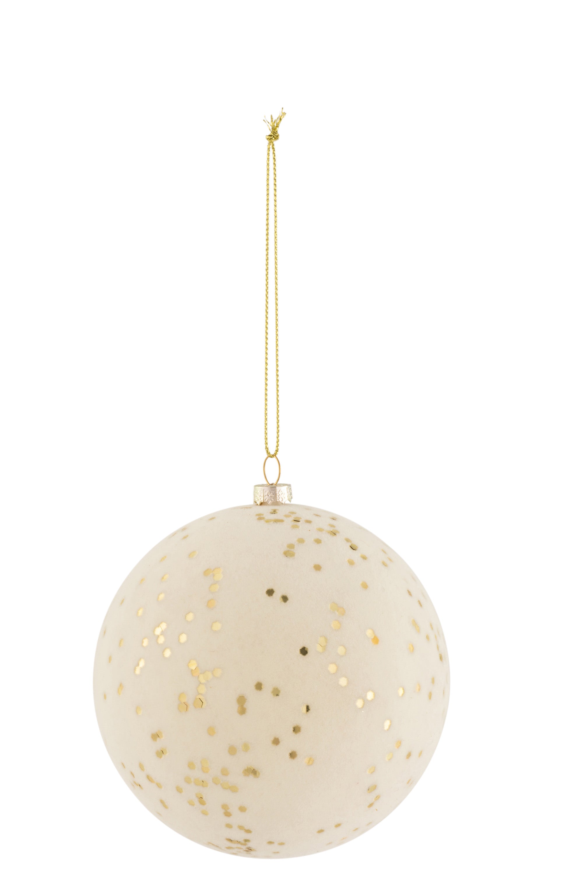 Kerstbal Stip Plastiek Fluweel Creme/Goud M