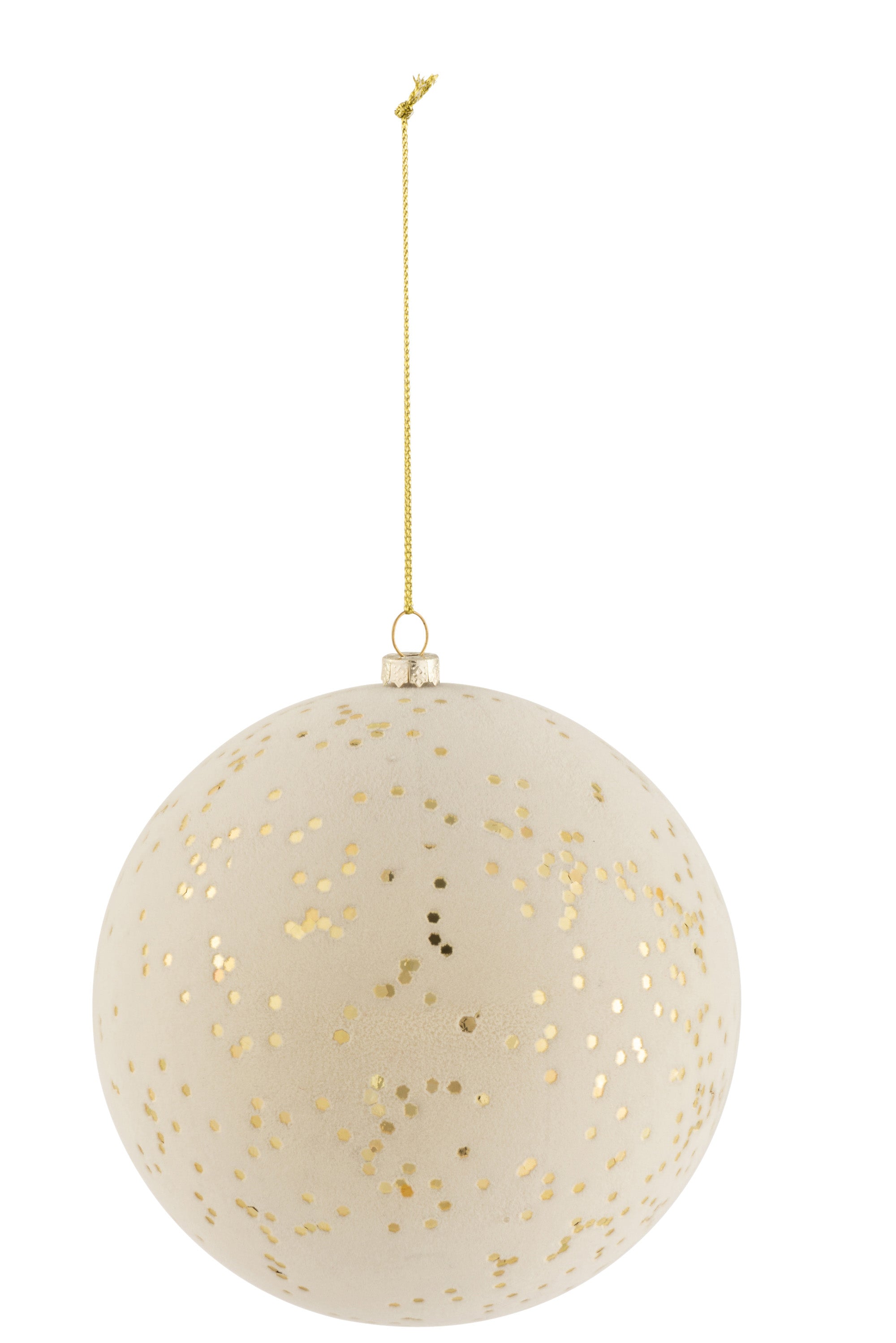 Kerstbal Stip Plastiek Fluweel Creme/Goud L