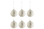 Box of 6 Christmas baubles Marble Glass White/Silver Small