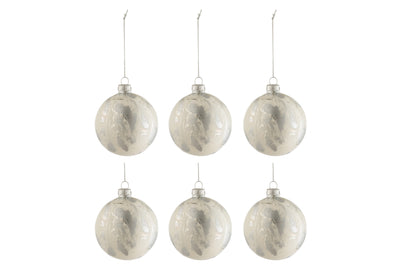 Box of 6 Christmas baubles Marble Glass White/Silver Small