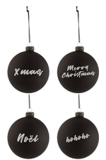 Doos Van 4 Kerstballen Blackboard Glas Zwart Medium - (17395)