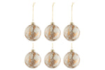 Box of 6 Christmas baubles Marble Glass White/Gold Small