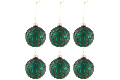 Boîte de 6 boules de Noël en verre pailleté vert mat petites