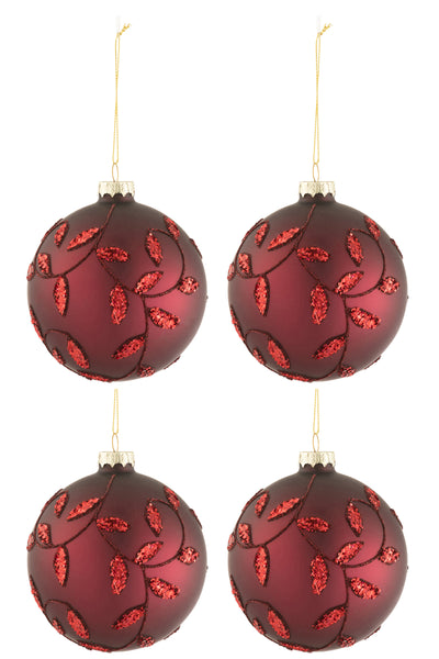 Boîte de 4 boules de Noël en verre scintillant mat rouge de Noël moyen