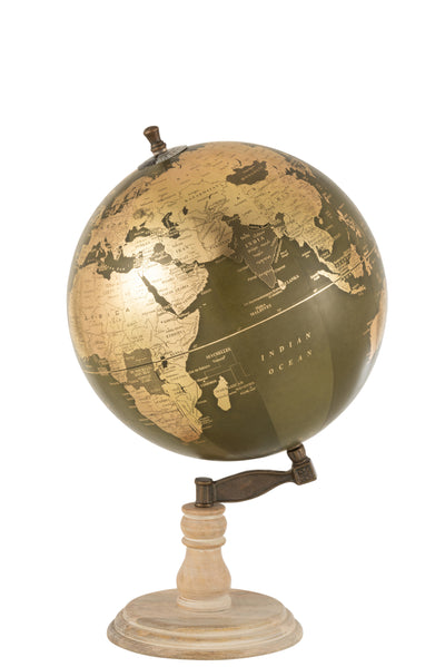 Globe On Foot Wood Khaki/Gold Large