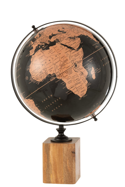 Globe On Foot Wood Black/Brown Large