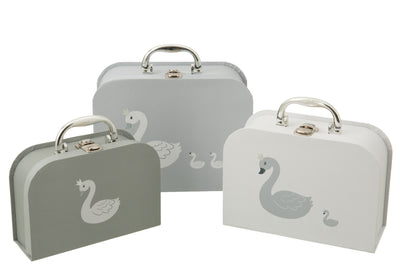 Set of 3 Suitcases Swan Paper White/Grey
