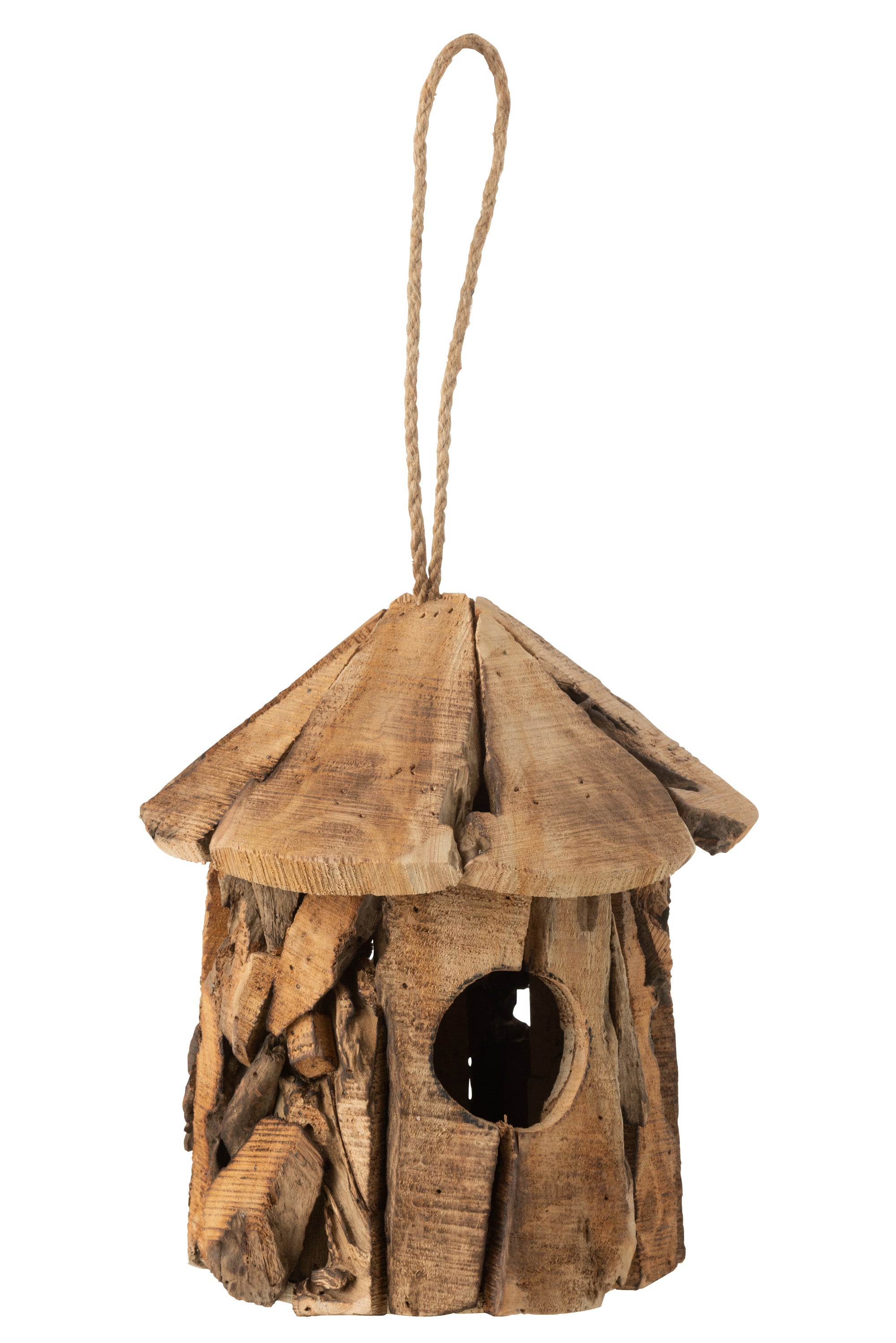 Boîte à oiseaux ronde en bois brun - (20128)