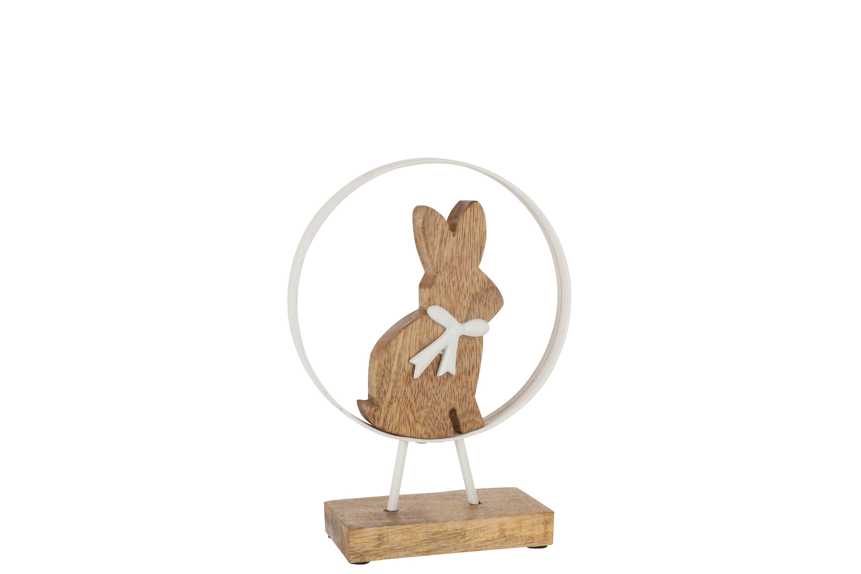 Rabbit Bow In Round Mango Wood/Iron White Nat S