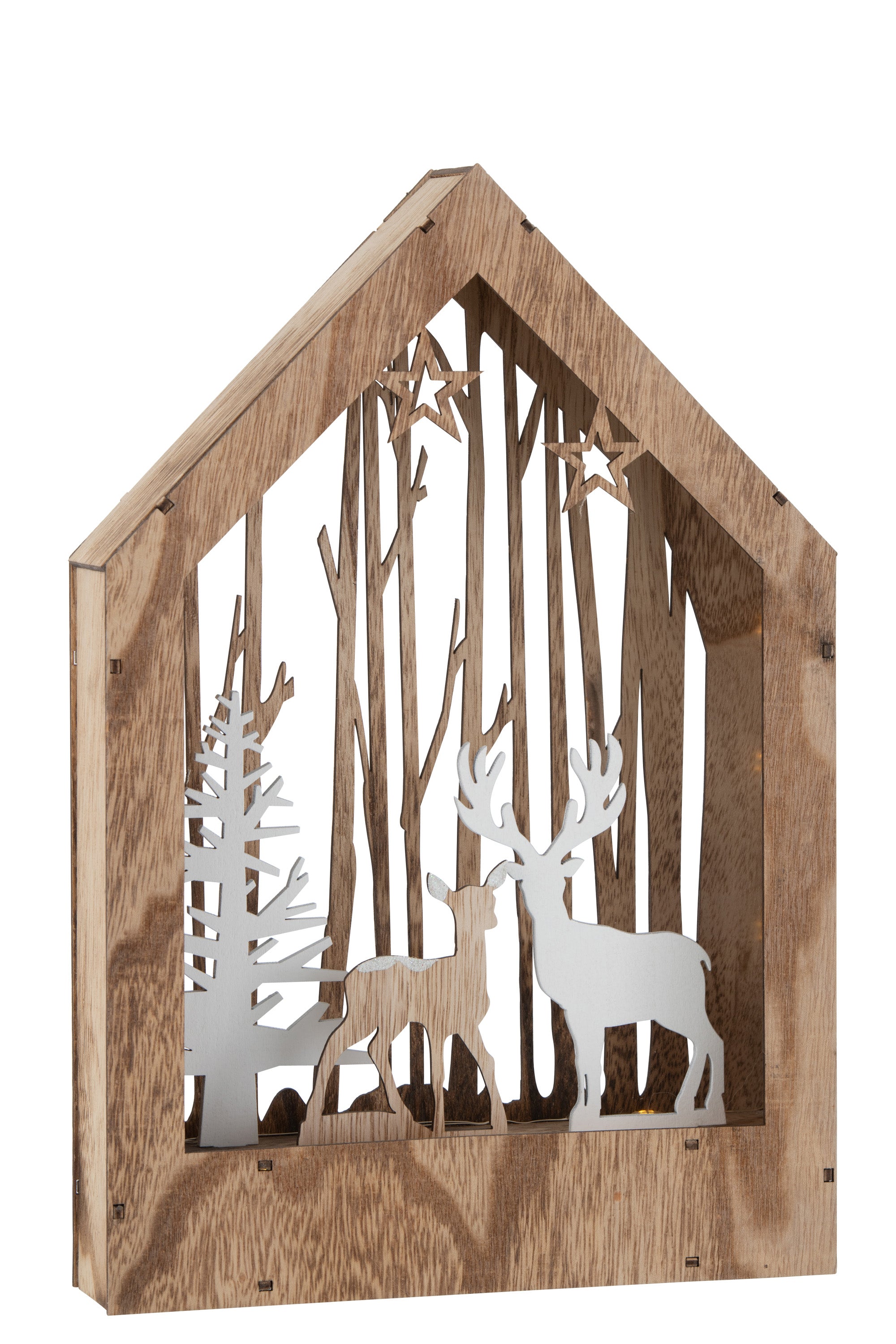 Deco Winter Led Deer+Tree Wood Natural