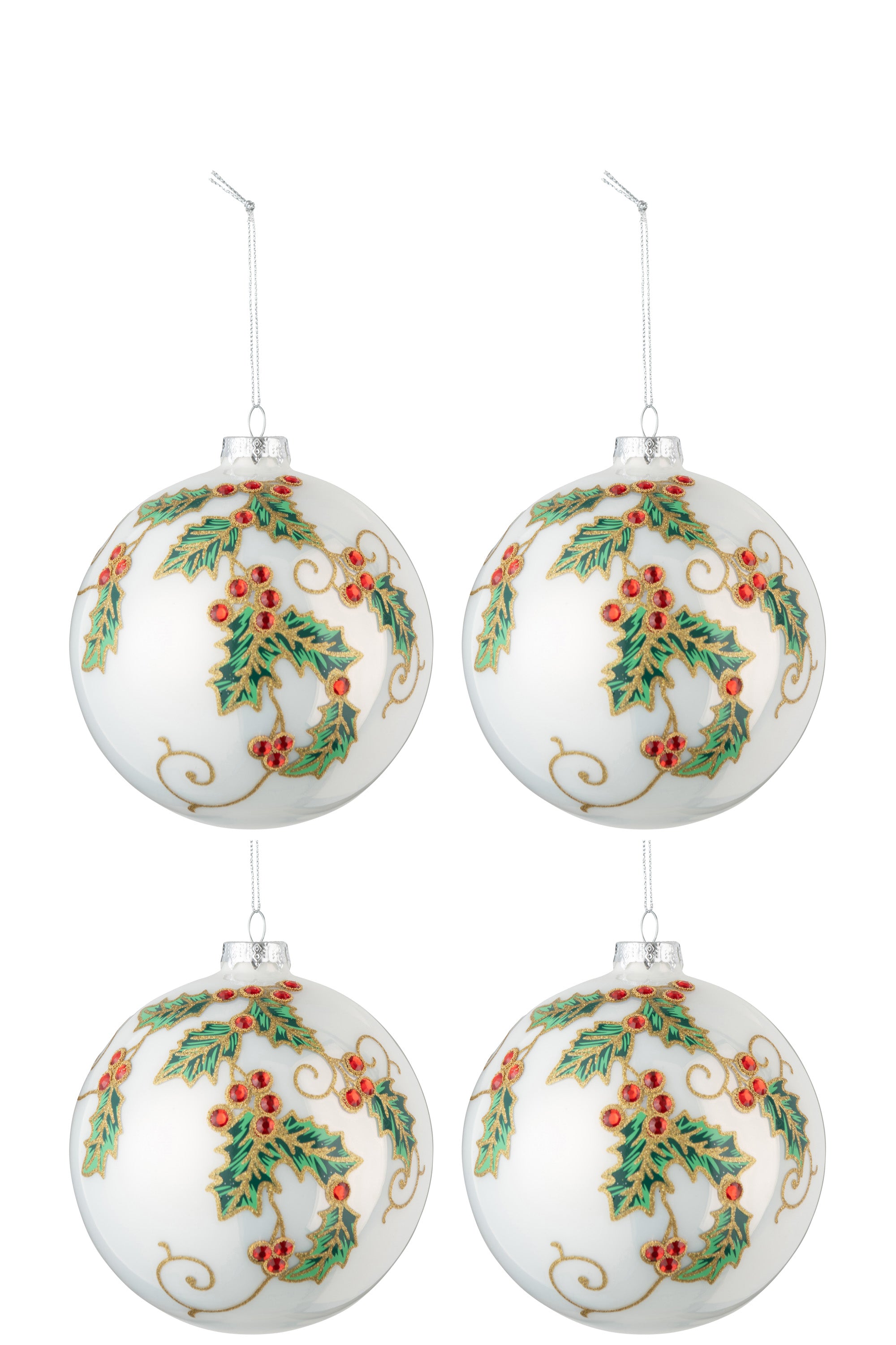 Boîte de 4 boules de Noël en verre blanc/vert/rouge L