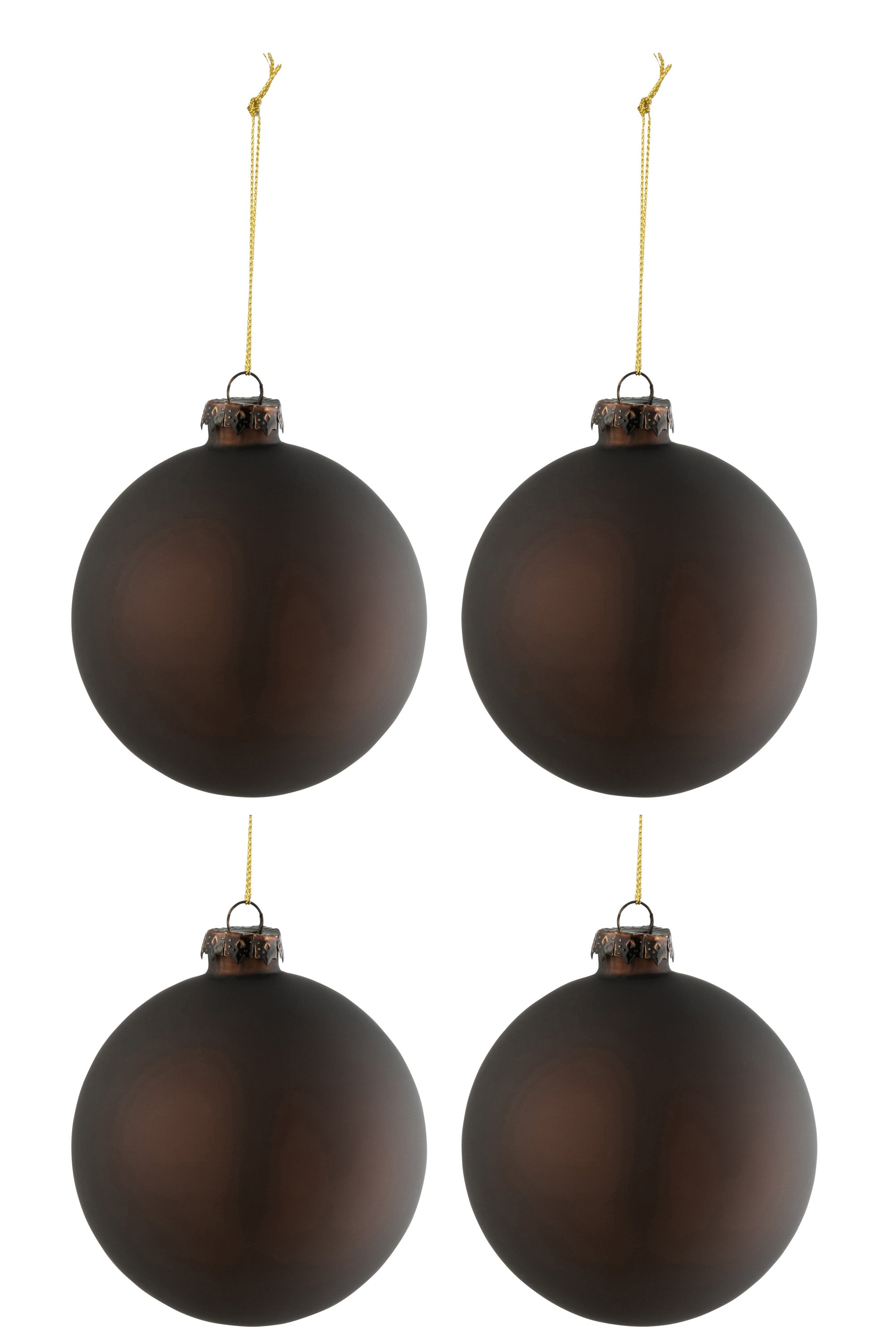 Boîte de 4 boules de Noël en verre uni brun mat 