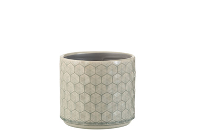 Pot de fleurs en céramique à carreaux gris moyen - (3237)