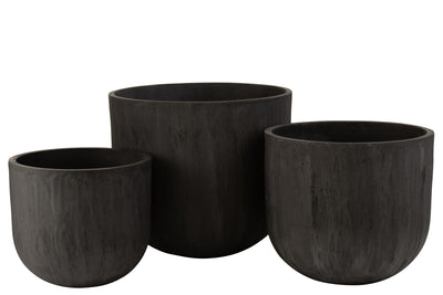 Set of 3 Flowerpots Round Ceramic High Black