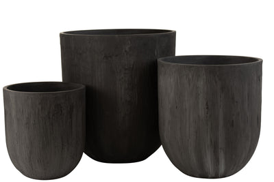 Satz von 3 Vasen Runde Keramik Hoch Schwarz 