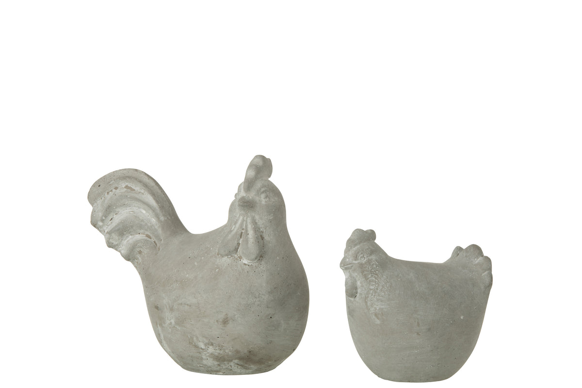 Set Of 2 Figurine Lily Cement Grey