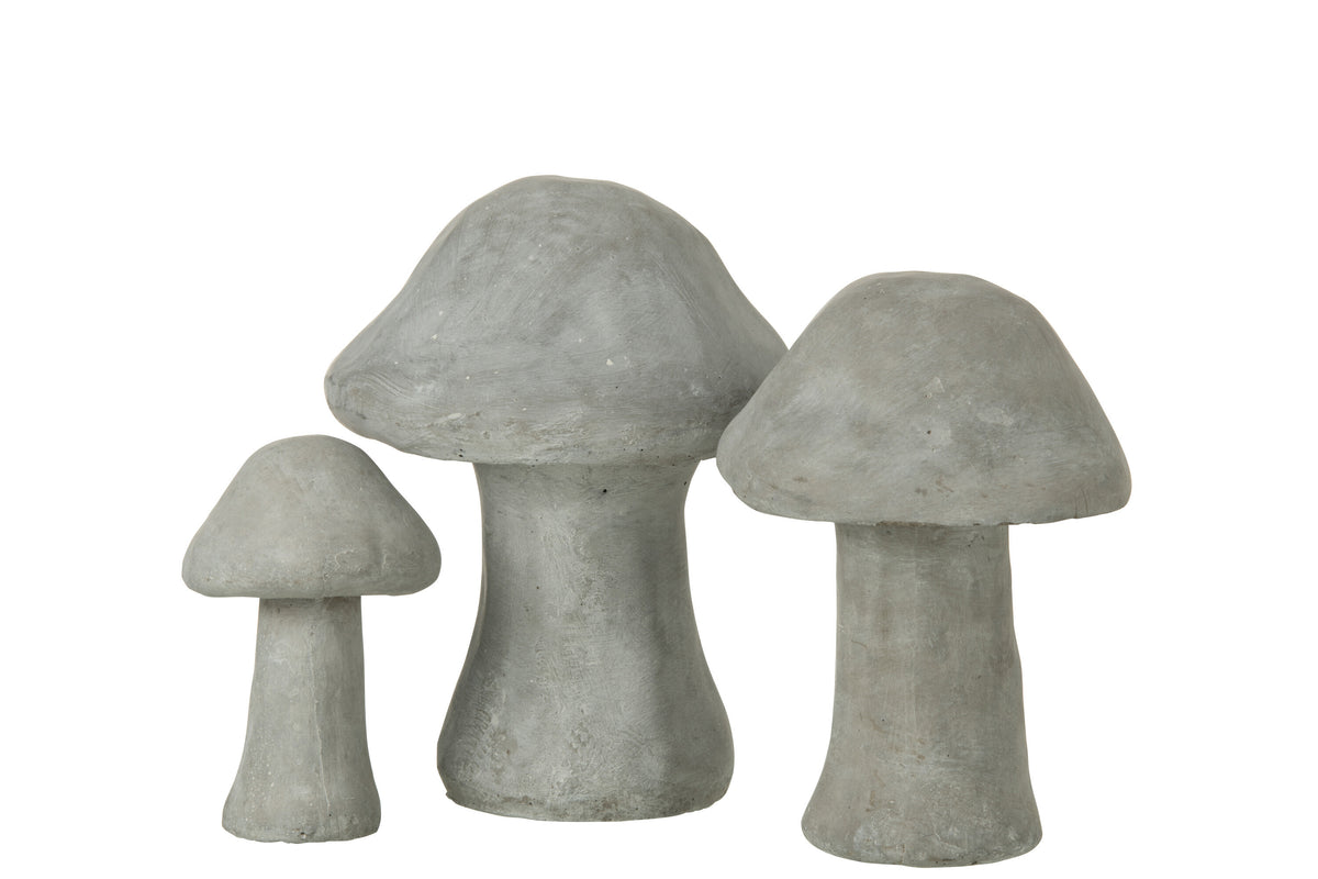 Set Of 3 Figurine Mushroom Cement Grey