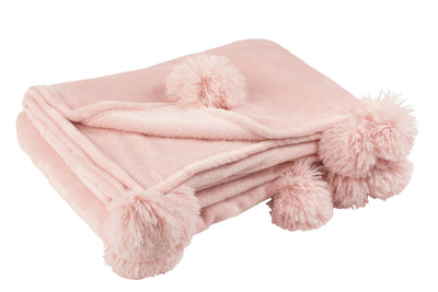 Plaid Pompon Polester Soft Pink