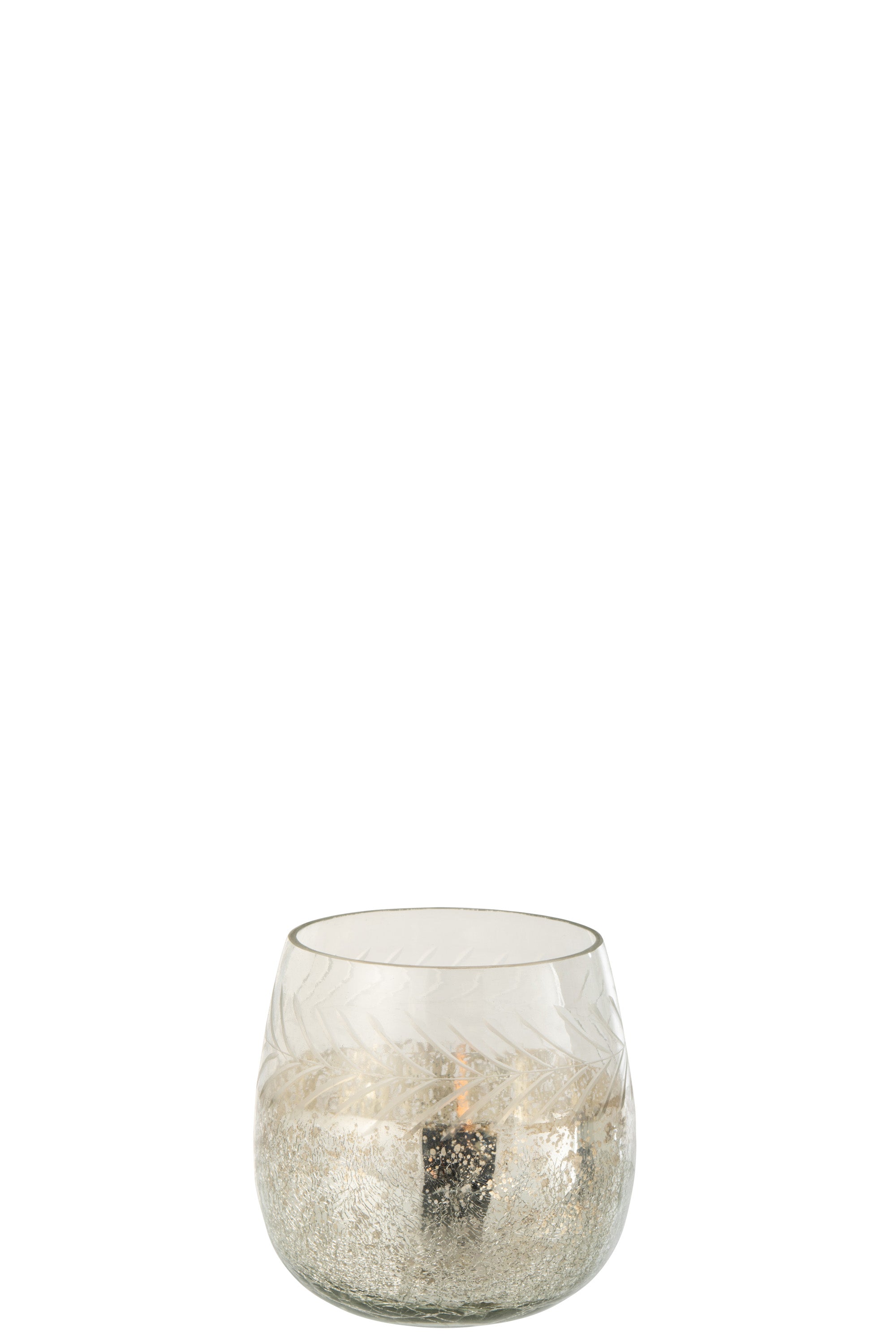 Tea Light Holder Classic Crackle Glass Transparent/Silver Small - (6376)
