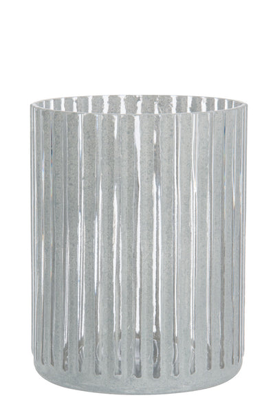 Tea Light Holder Striped Glass Grey Large - (65224)