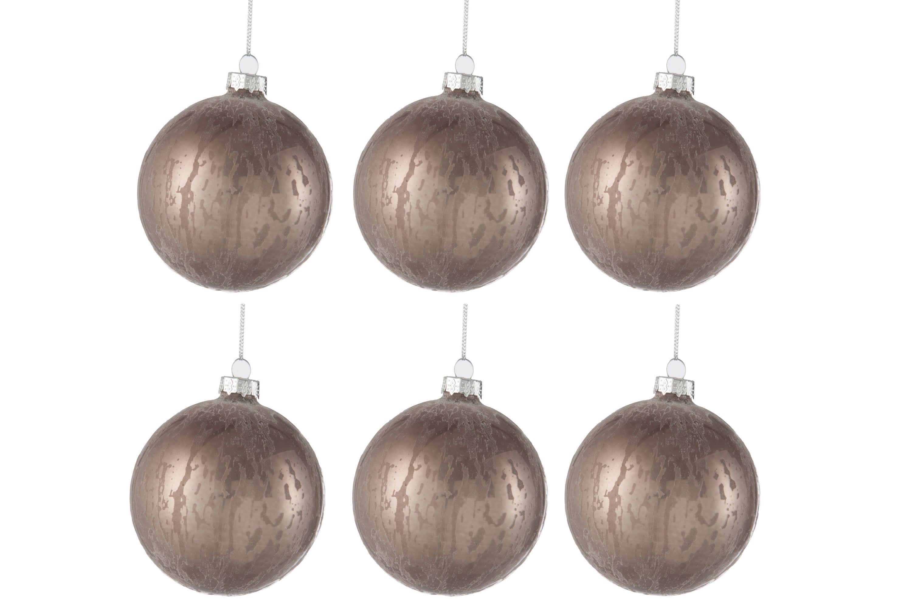 Box Of 6 Christmas Ball Glass Shiny/Matt Antique Brown Small - (76234)