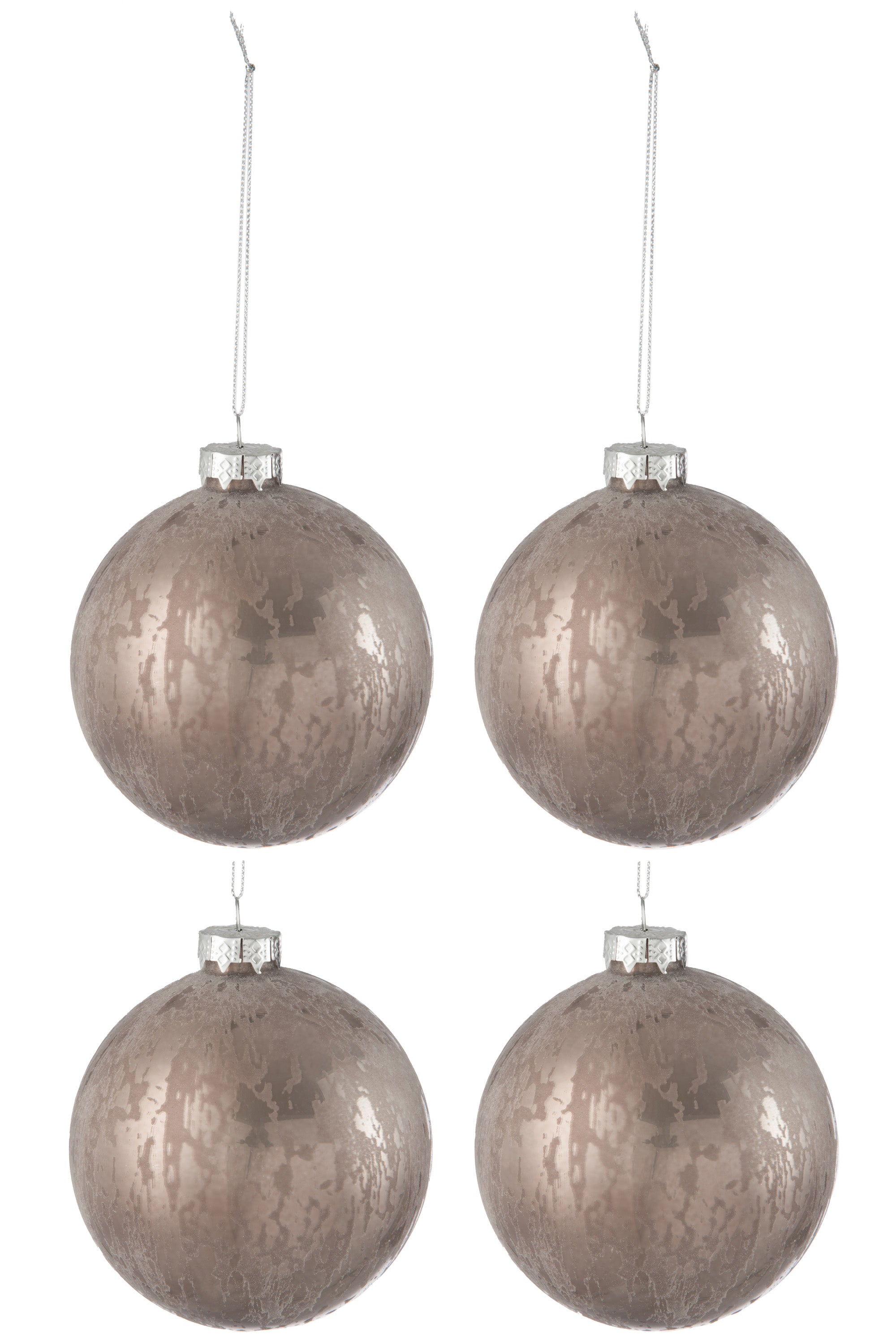 Box Of 4 Christmas Ball Glass Shiny/Matt Antique Brown Large - (76235)