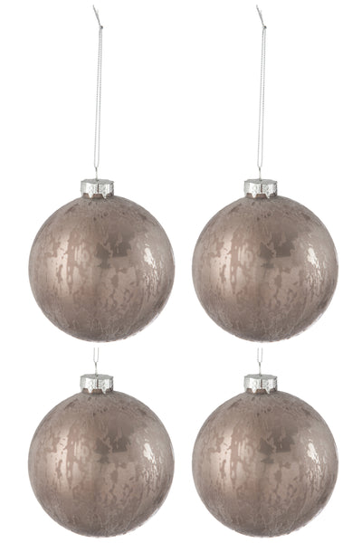 Boîte de 4 boules de Noël en verre brun antique brillant/mat - (76235)