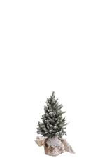 Kerstboom+Led+Pot Jute Plastiek Besneeuwd Groen Extra Small - (87306)