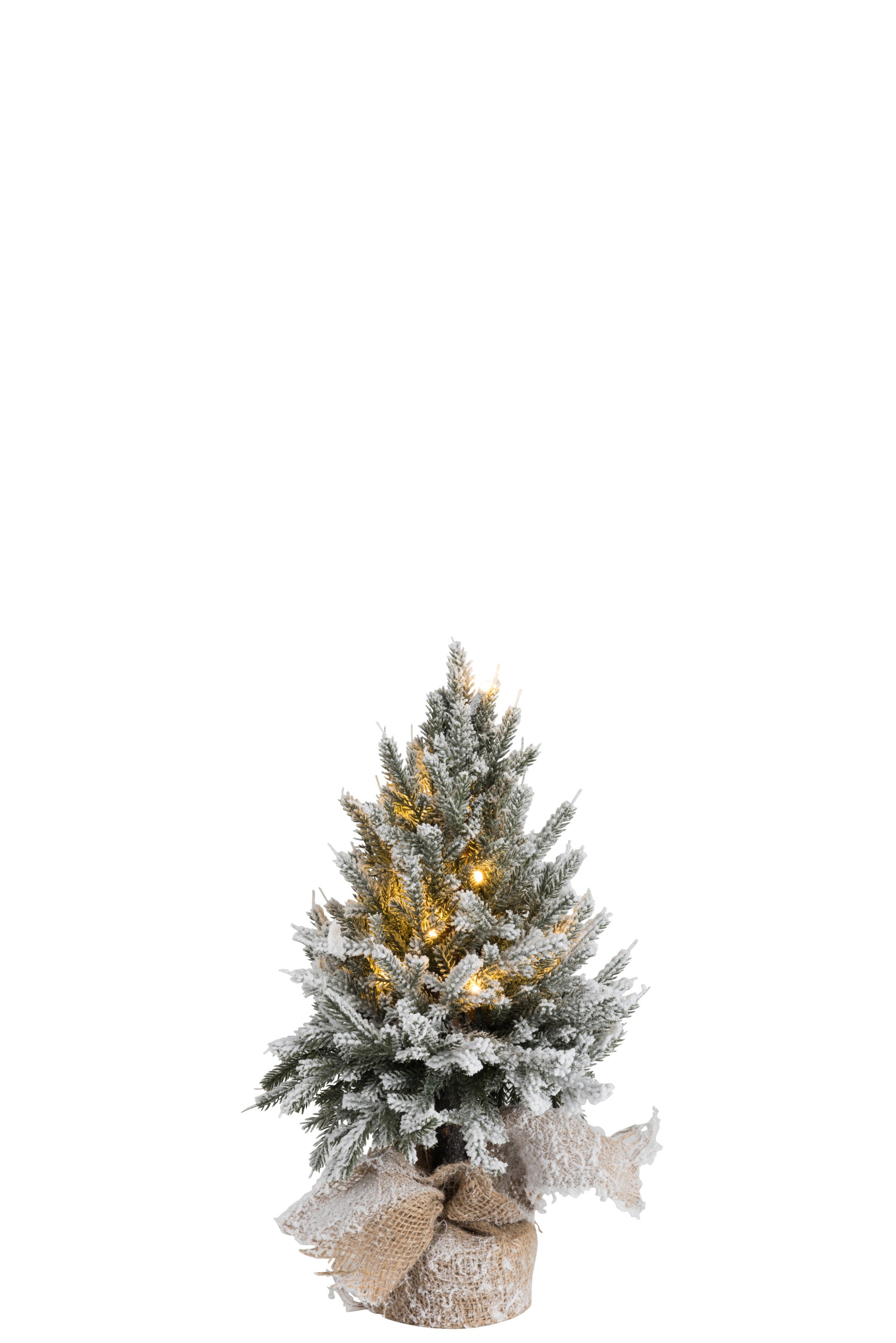 Arbre de Noël+Led+Pot Jute Plastique Vert Neige Petit